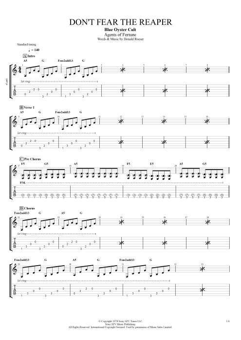 Don't Fear The Reaper Guitar Tab