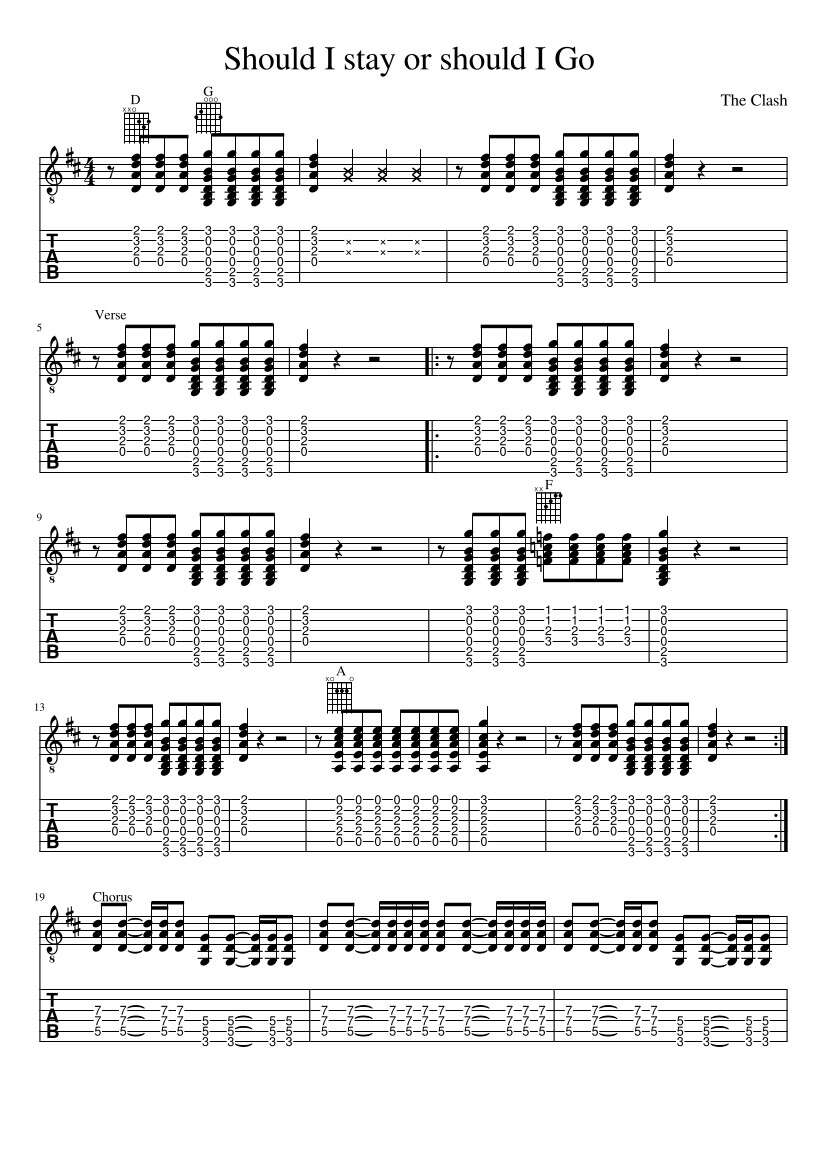 Should I Stay Or Should I Go Guitar Tab