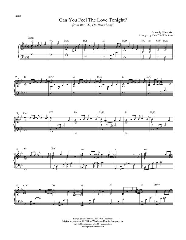 Can You Feel The Love Tonight Piano Sheet Music