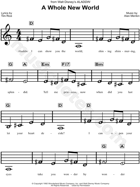 A Whole New World Piano Keys